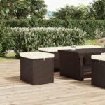 High-Quality Poly Rattan Ottoman with Cushion in Brown - Weather Resistant  Sturdy and Comfortable