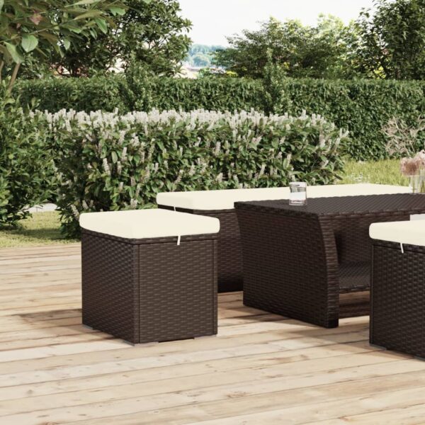 High-Quality Poly Rattan Ottoman with Cushion in Brown - Weather Resistant  Sturdy and Comfortable