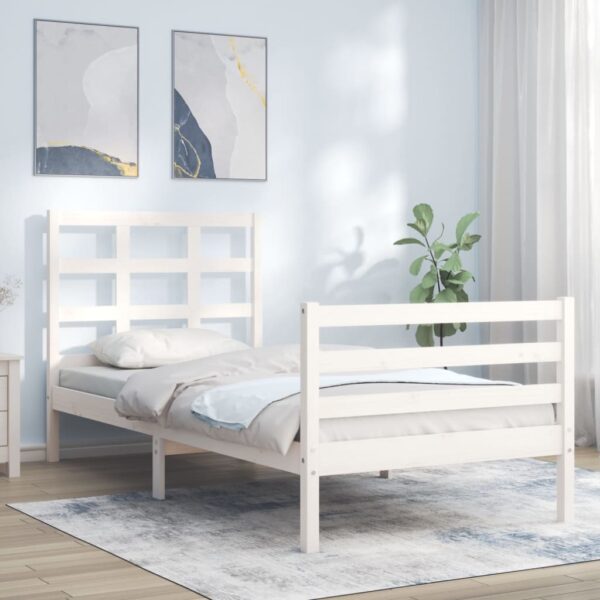 Bed Frame with Headboard White 92x187 cm Single Size Solid Wood