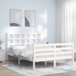 Bed Frame with Headboard White 137x187 cm Double Solid Wood