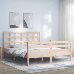 Bed Frame with Headboard 153x203 cm Queen Solid Wood