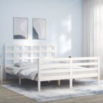 Bed Frame with Headboard White 153x203 cm Queen Solid Wood