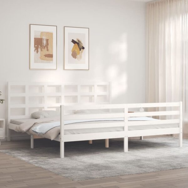 Bed Frame with Headboard White 183x203 cm King Solid Wood