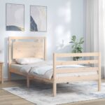 Bed Frame with Headboard 92x187 cm Single Size Solid Wood