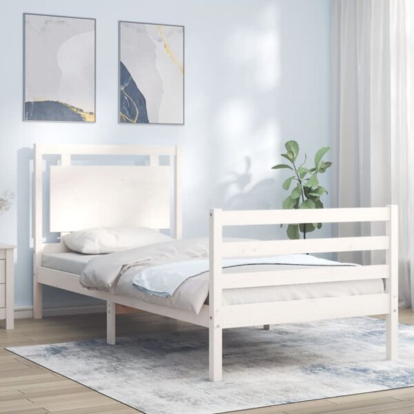 Bed Frame with Headboard White 92x187 cm Single Size Solid Wood