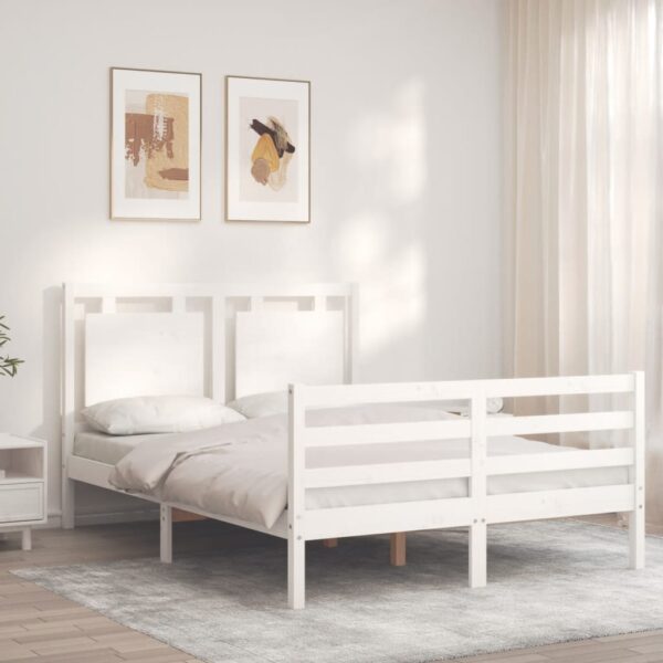 Bed Frame with Headboard White 137x187 cm Double Solid Wood