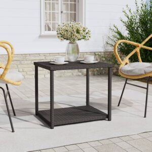 Black Poly Rattan Side Table with Powder-Coated Steel Frame  Two Layers  Indoor and Outdoor Use