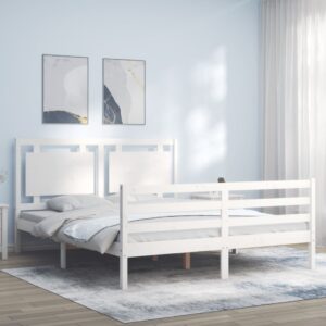 Bed Frame with Headboard White 153x203 cm Queen Solid Wood