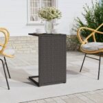 Black C-Shape Poly Rattan Table for Indoor and Outdoor Use  Weather Resistant  Easy to Clean  Sturdy and Stable