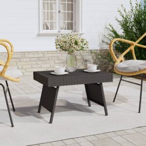 Foldable Side Table in Black Poly Rattan with Powder-Coated Steel Frame for Indoor and Outdoor Use