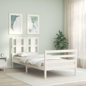 Bed Frame with Headboard White 92x187 cm Single Size Solid Wood