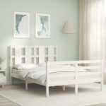 Bed Frame with Headboard White 137x187 cm Double Solid Wood