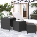 Set of 3 Nesting Tables in Black Poly Rattan - Weather Resistant  Sturdy and Functional Design