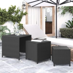 Set of 3 Nesting Tables in Black Poly Rattan - Weather Resistant  Sturdy and Functional Design