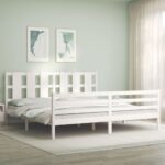 Bed Frame with Headboard White 183x203 cm King Solid Wood