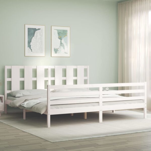 Bed Frame with Headboard White 183x203 cm King Solid Wood