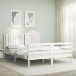 Bed Frame with Headboard White 153x203 cm Queen Solid Wood