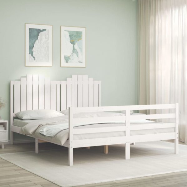 Bed Frame with Headboard White 153x203 cm Queen Solid Wood