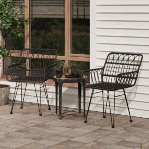 Set of 2 Black Garden Chairs with Armrests  PE Rattan Material  UV-Resistant  Sturdy Steel Frame