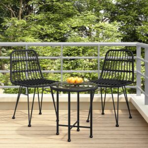 Set of 2 Black Garden Chairs  PE Rattan Material  UV-Resistant  Sturdy Steel Frame  Comfortable Backrest  Practical Footpad