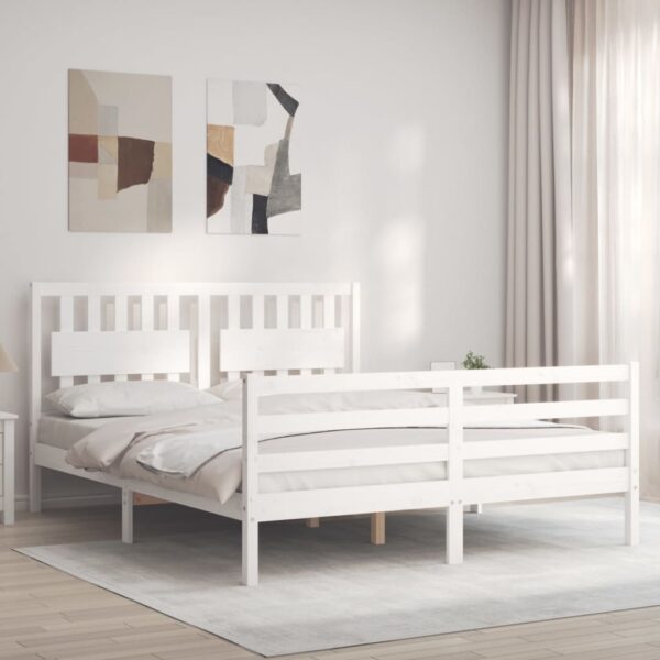 Bed Frame with Headboard White 153x203 cm Queen Solid Wood