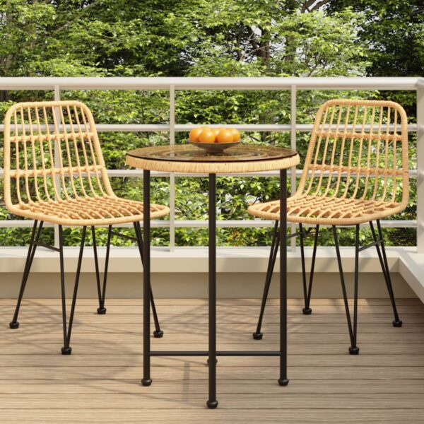 Stylish Tempered Glass and Steel Dining Table with UV-Resistant PE Rattan Structure