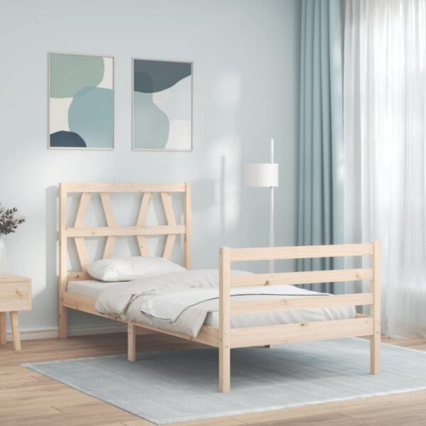 Bed Frame with Headboard 92x187 cm Single Size Solid Wood