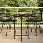 Stylish Black Dining Table with Tempered Glass Top and Steel Frame  UV-Resistant  Ideal for Garden and Patio