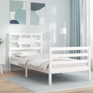 Bed Frame with Headboard White 92x187 cm Single Size Solid Wood