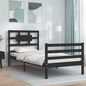 Bed Frame with Headboard Black 92x187 cm Single Size Solid Wood