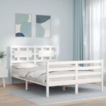 Bed Frame with Headboard White 137x187 cm Double Solid Wood