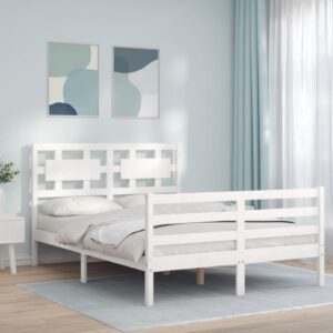 Bed Frame with Headboard White 137x187 cm Double Solid Wood