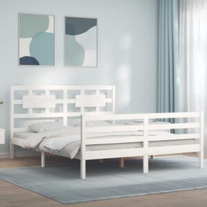 Bed Frame with Headboard White 153x203 cm Queen Solid Wood