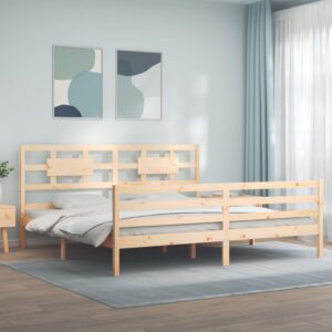 Bed Frame with Headboard 183x203 cm King Solid Wood