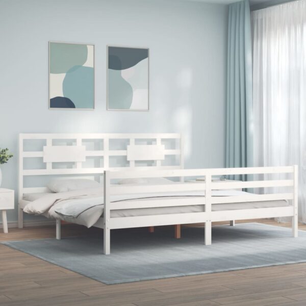 Bed Frame with Headboard White 183x203 cm King Solid Wood