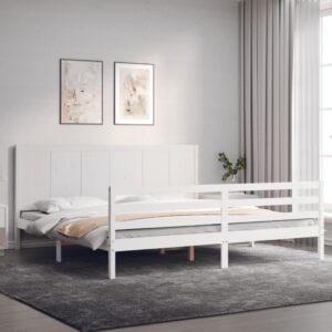 Bed Frame with Headboard White 183x203 cm King Solid Wood