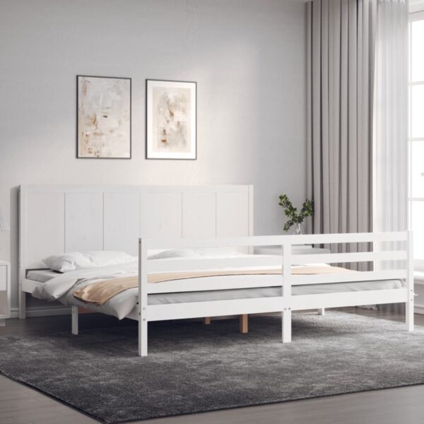 Bed Frame with Headboard White 183x203 cm King Solid Wood