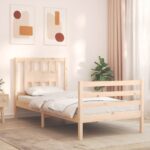 Bed Frame with Headboard 92x187 cm Single Size Solid Wood