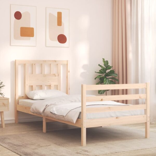 Bed Frame with Headboard 92x187 cm Single Size Solid Wood