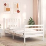 Bed Frame with Headboard White 92x187 cm Single Size Solid Wood