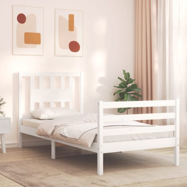 Bed Frame with Headboard White 92x187 cm Single Size Solid Wood