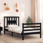 Bed Frame with Headboard Black 92x187 cm Single Size Solid Wood