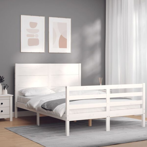 Bed Frame with Headboard White 137x187 cm Double Solid Wood