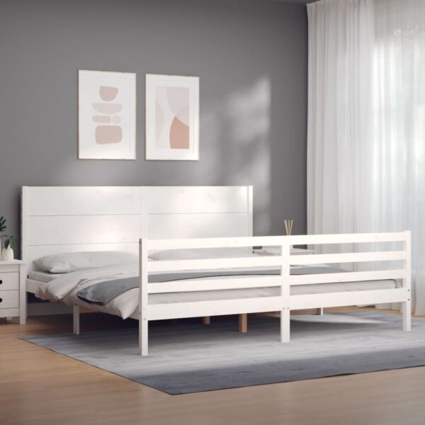 Bed Frame with Headboard White 183x203 cm King Solid Wood