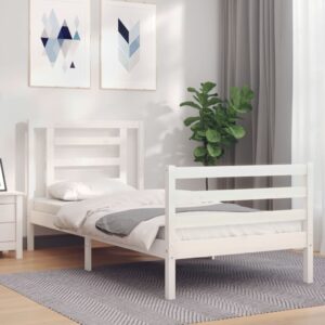 Bed Frame with Headboard White 92x187 cm Single Size Solid Wood