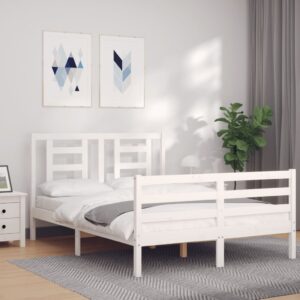 Bed Frame with Headboard White 137x187 cm Double Solid Wood