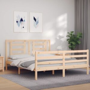 Bed Frame with Headboard 153x203 cm Queen Solid Wood