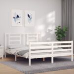 Bed Frame with Headboard White 153x203 cm Queen Solid Wood