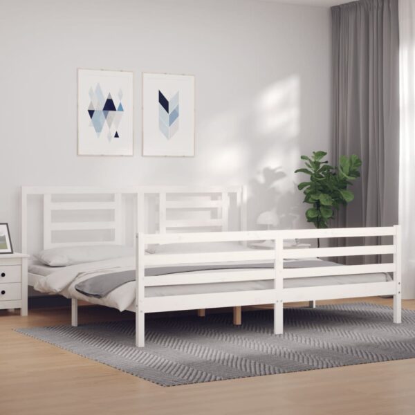 Bed Frame with Headboard White 183x203 cm King Solid Wood