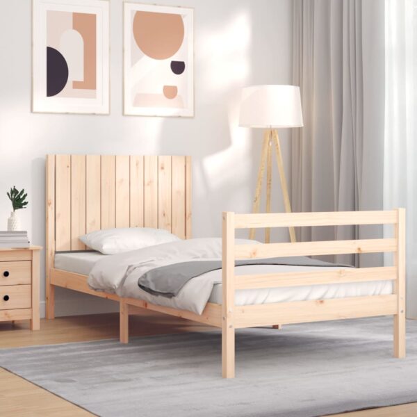 Bed Frame with Headboard 92x187 cm Single Size Solid Wood